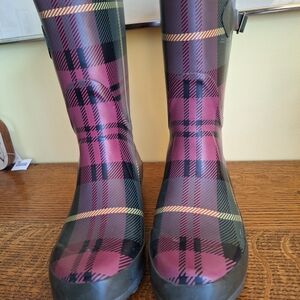 L.L. Bean Plaid Rain Boots - Green and Pink